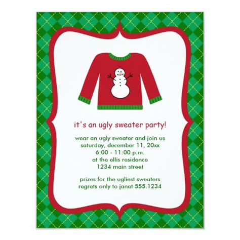 Ugly Christmas Sweater Plaid Party Invitations Zazzle