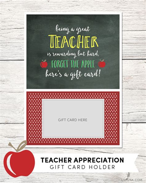 · gift cards are a perfect gift and these teacher appreciation printables make it easy! Teacher Appreciation Gift Card Holder - Lil' Luna