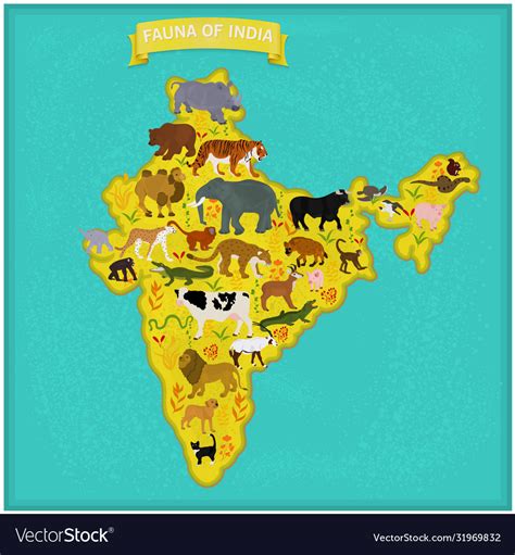 Map India With Animals Royalty Free Vector Image