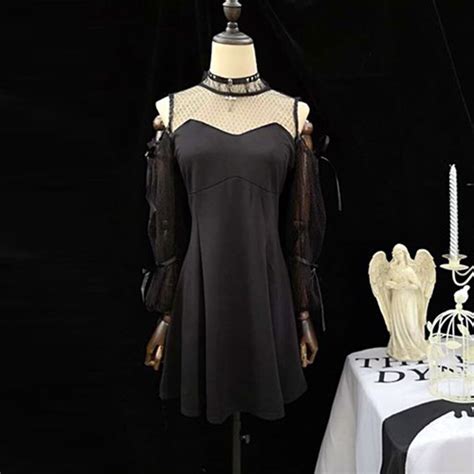 2018 fall gothic office lady sexy punk style casual women mini dresses plain zipper mesh aline