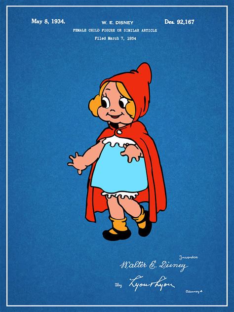 1934 Walt Disney Little Red Riding Hood Blueprint Colorized Patent