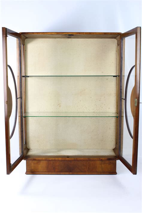 Art Deco Walnut Display Cabinet Bookcase