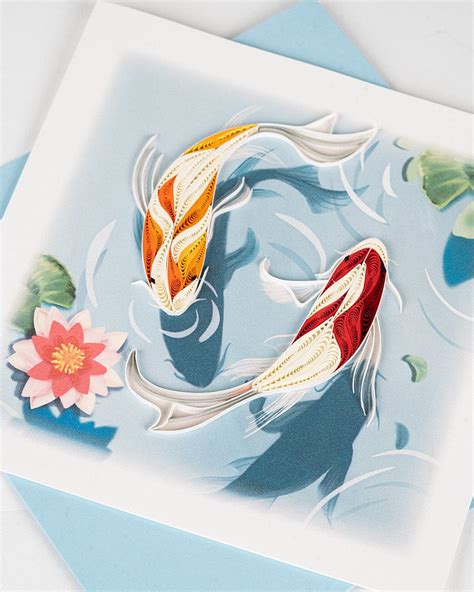 Handcrafted Koi Fish Pond Greeting Card Quilling Card