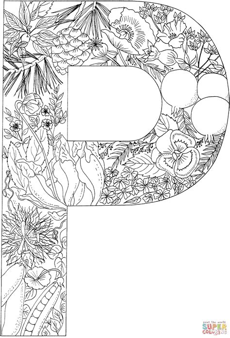 Letter P with Plants coloring page | Free Printable Coloring Pages
