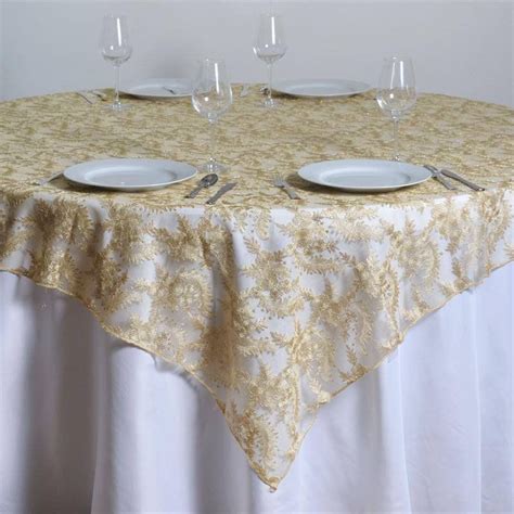 X Champagne Satin Sequin Floral Embroidered Lace Table Overlay Table Overlays Wedding