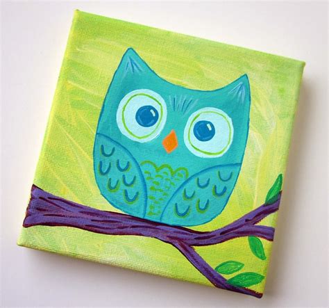 Have a try these 28 top cutest diy wall art ideas we found, it's your and your kid's turn to have a fun and take an action… Mini Teal Owl Original Painting 5x5 Canvas | Explore lova ...