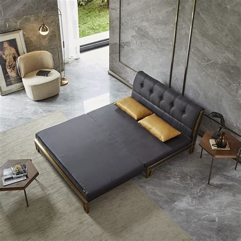 Luxury Modern Queenking Tufted Sleeper Sofa Gray Daybed Fabric
