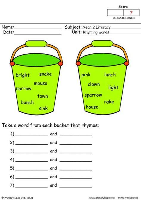 List of 155 words that are grade 2 words. Literacy: Rhyming words 2 | Worksheet ... (With images ...