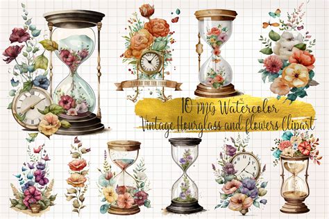 Vintage Hourglass And Flowers Watercolor Graphic By Watercolorarch · Creative Fabrica
