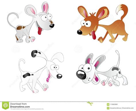Cute Cartoon Dogs With Crazy Faces Vector Isolated On White Stock