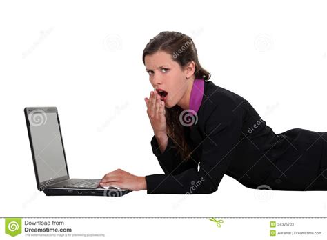 Bored Woman Stock Image Image Of Empty Body Compute 34325703
