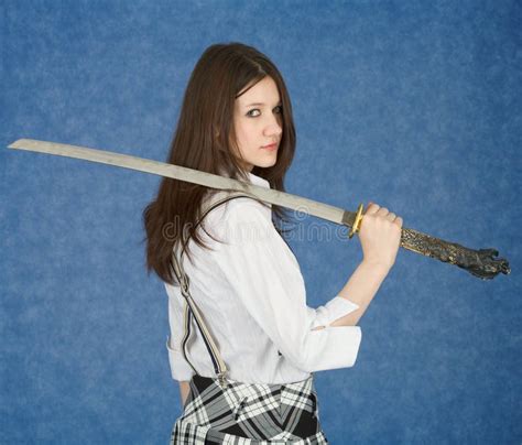 Young Woman With The Japanese Sword In A Hand Stock Image Image Of