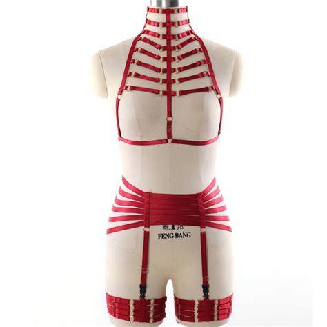 Body Harness Set Bdsm Bondage Lingerie Wine Red Elastic Adjust Strap