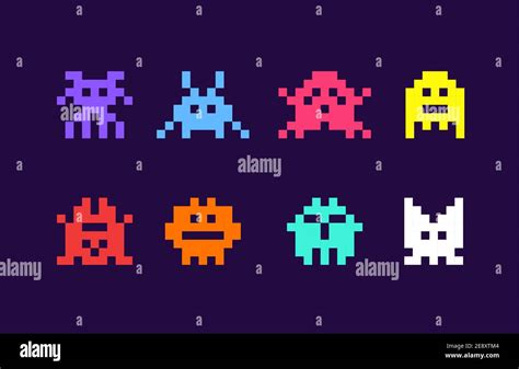 8 Bit Pixel Arcade Game Alien Invader Superhero Pixel Space Monster