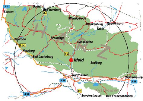 Interaktive landkarten von a bis z. Harzkarte mit zentraler Lage von Ilfeld