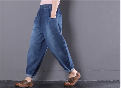 Summer Jeans Women Retro Loose Elastic Waist Solid Color Denim Pants 2018 Ladies New Casual
