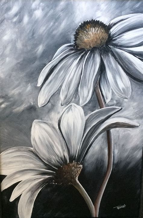 Black And White Acrylic Painting By Trish Jones Flower Painting