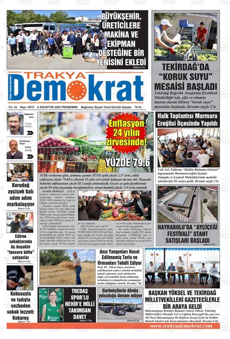 04 Ağustos 2022 tarihli Demokrat Trakya Gazete Manşetleri