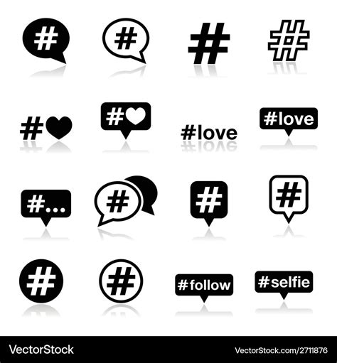 Hashtag Social Media Icons Set Royalty Free Vector Image