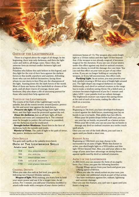 Oath Of The Lightbringer Dnd 5e Homebrew Dnd Paladin Dnd 5e Homebrew Dungeons And