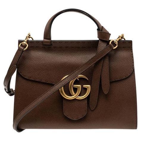 Gucci Brown Grained Leather Small Gg Marmont Top Handle Bag At 1stdibs