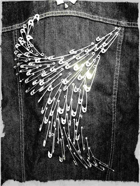 Ventage Clothing Safety Pin Art Abstract Wings Denim