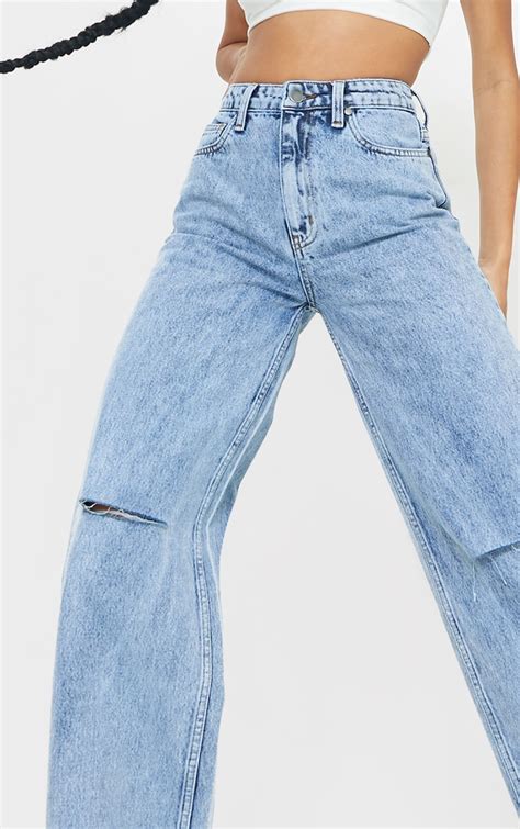 Light Bleach Wash Knee Rip Baggy Wide Leg Jeans Prettylittlething