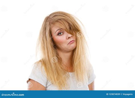 Sad Blonde Woman With Messy Hair Stock Image Image Of Exhausted
