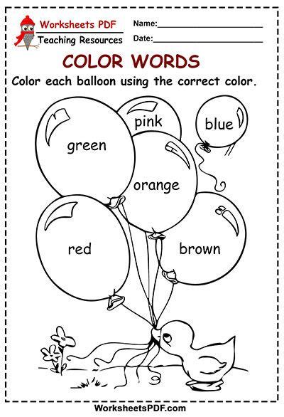 Color Each Balloon Color Words Color Worksheets Worksheets For