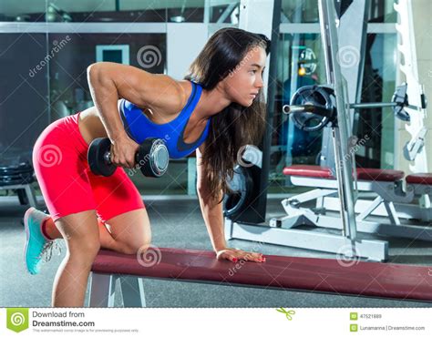 dumbbell triceps kickback girl exercise at gym stock image image of muscular fitness 47521889