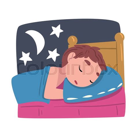 Boy Sleeping In His Bed At Night Cute Stock Vector Colourbox