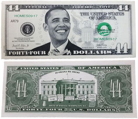 Set Of 25 Bills Barack Obama 44 Dollar Novelty Bill Money
