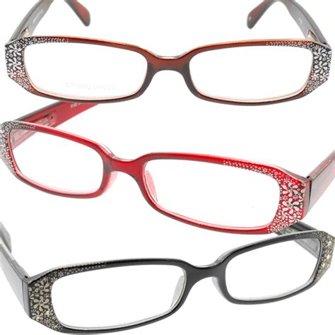 Womens Reading Glasses Rectangular Frames And Mini Rhinestone Flowers