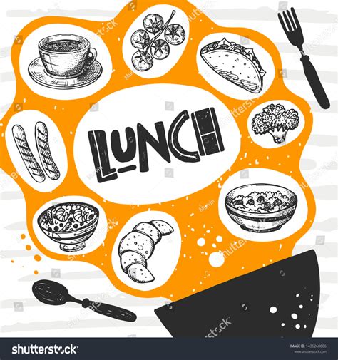 Lunch Hand Drawn Lettering Card Quote Stock Vector Royalty Free