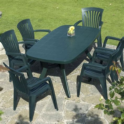 Green Plastic Resin Patio Furniture Set With 6 Chairs Plastic Patio