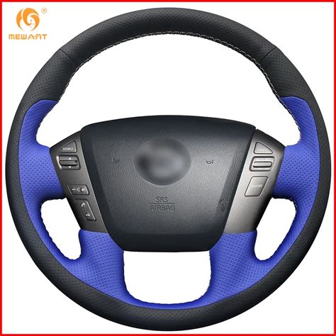 Mewant Black Blue Leather Car Steering Wheel Cover For Nissan Patrol