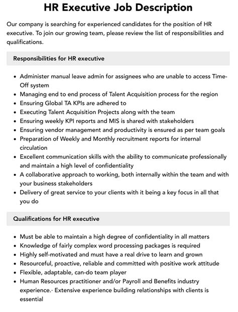 What Are The Roles And Responsibilities Of Hr Executive