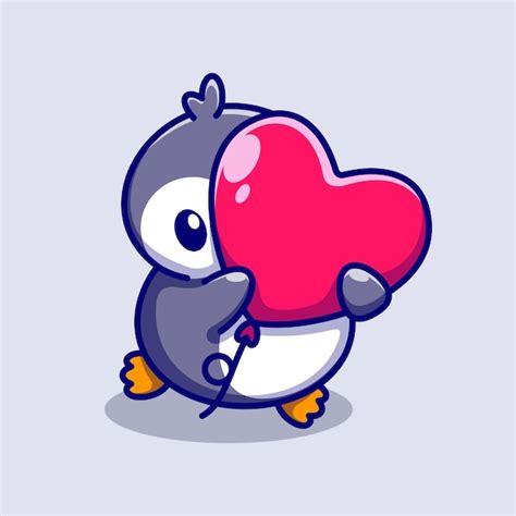 Premium Vector Cute Penguin With Heart Balloons Cartoon