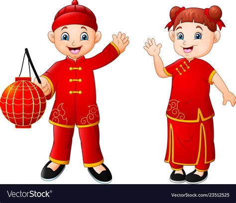 Cute Chinese Children Cartoon Royalty Free Vector Image