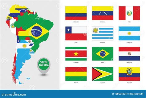Mapa Detalhado Da América Do Sul Com Silhuetas E Bandeiras Do País
