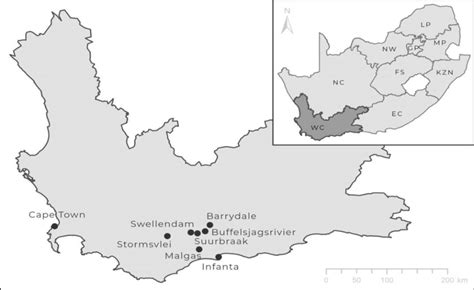 The Western Cape Showing The Small Towns That Comprise The Swellendam