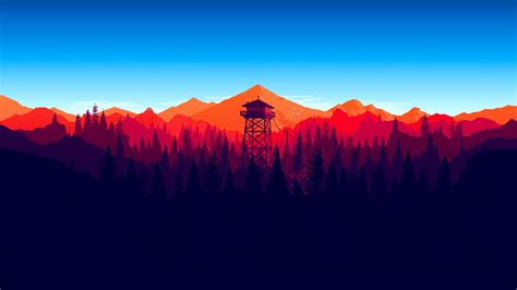 Mountains Minimalism Forest Firewatch Wallpapers Hd