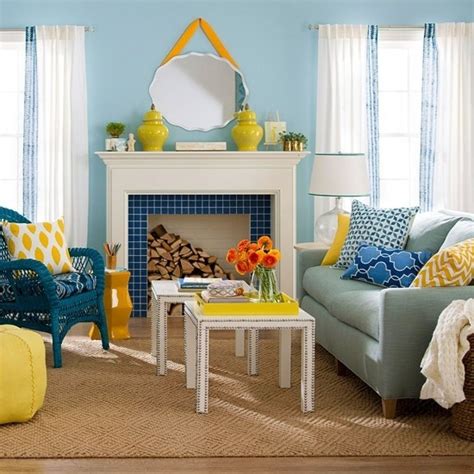 Blue And Yellow Interior Designs Living Room Colors Colourful Living