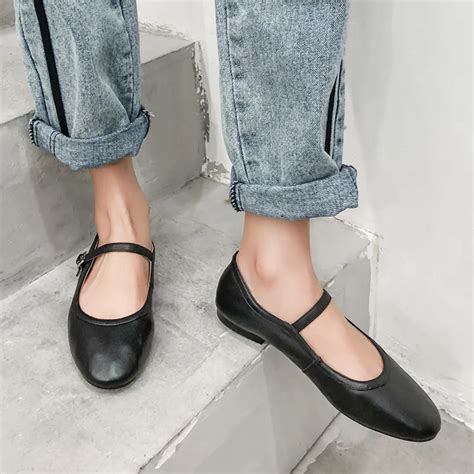 ymechic 2019 soft real leather women flats black beige casual buckle mary jane shoes summer