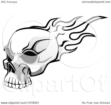 Clipart Black And White Flaming Skull With Dark Eye