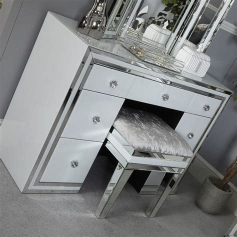 Madison White Glass 7 Drawer Mirrored Dressing Table Picture Perfect Home