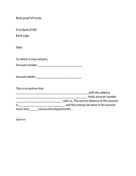 Proof Of Funds Letter Template Sample Template Inspiration