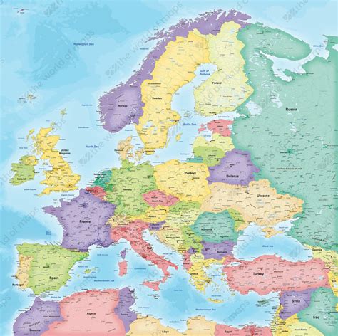 Digital Map Of Europe Political 834 The World Of