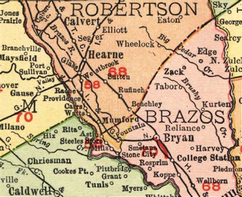 Hearne And Brazos Valley Railway Company Tex Map Showing Route In 1912