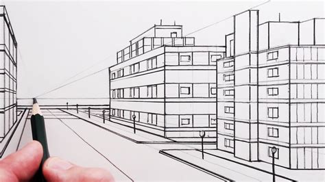 How To Draw A Road And Buildings In One Point Perspective Fast And Slow